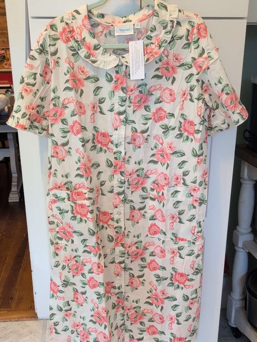 Women's Floral Button-Front Nightgown in Pink & Cream